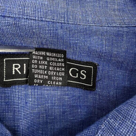 Riggings Mens Linen Blend Button Up Shirt Mens size XXL Solid Blue Long Sleeves - Picture 7 of 8